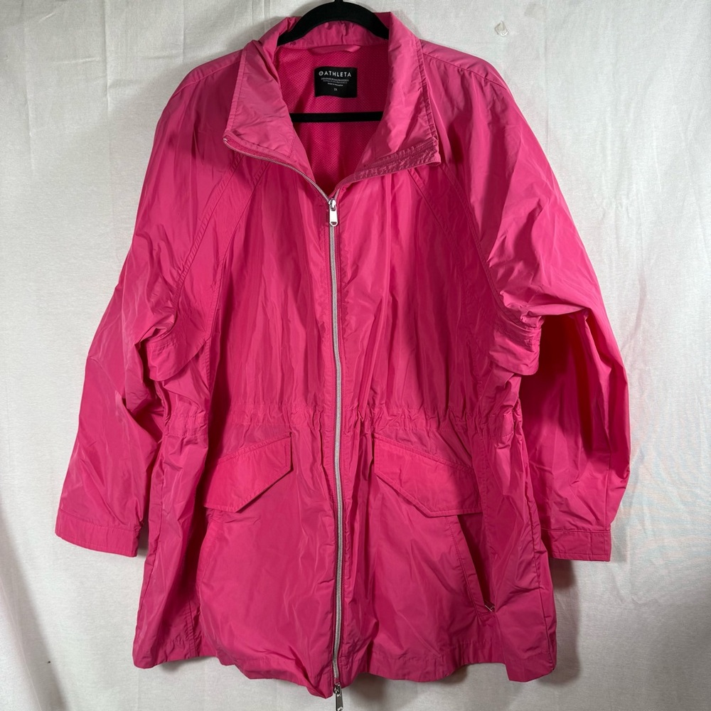 Athleta Windbreaker Jacket Cinched Waist Pockets  2 Way Zipper Pink Women’s 2X‎